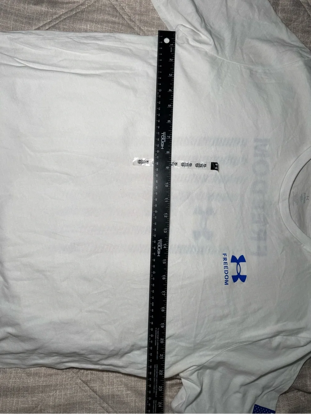 Under Armour White Short Sleeve Freedom Performance Tee with Blue Logo